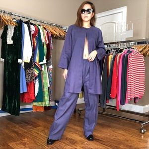 100% Linen Purple/Violet Long Tunic Blazer/Top